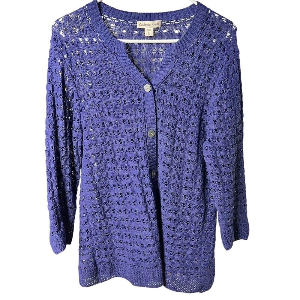 Coldwater Creek Sweater Girls size XL 16 Crochet Cardigan Beach‎ Retro Purple